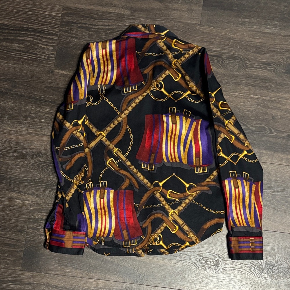 Lauren Ralph Lauren Black Multicolor Chain-Print Petite Woman’s Button Down - Picture 5 of 8
